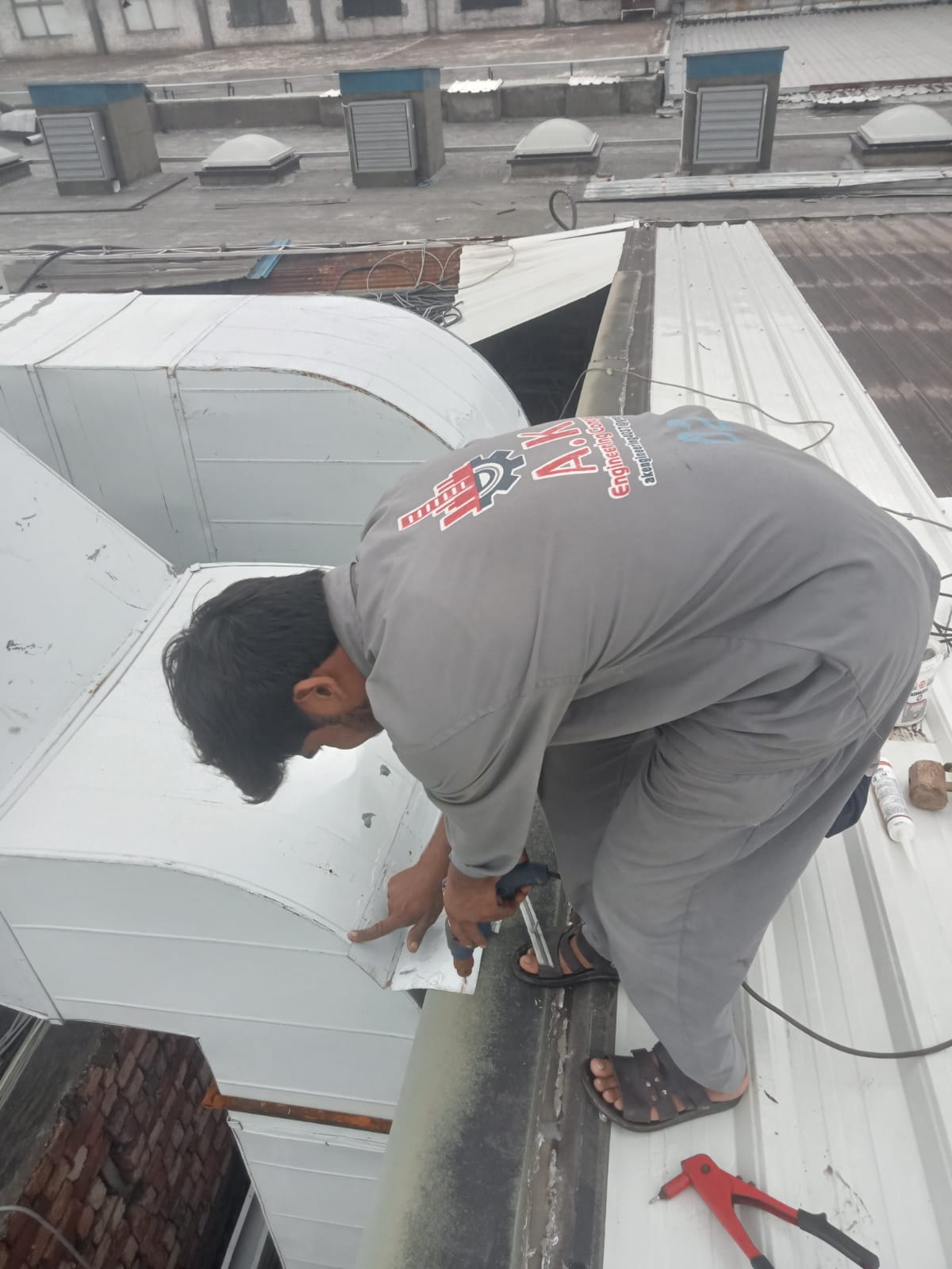 Installed industrial ducting and utility systems.